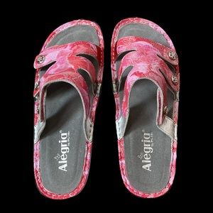 Alegria leather upper pink/silver floral sandals with rhinestones size 10 (40)